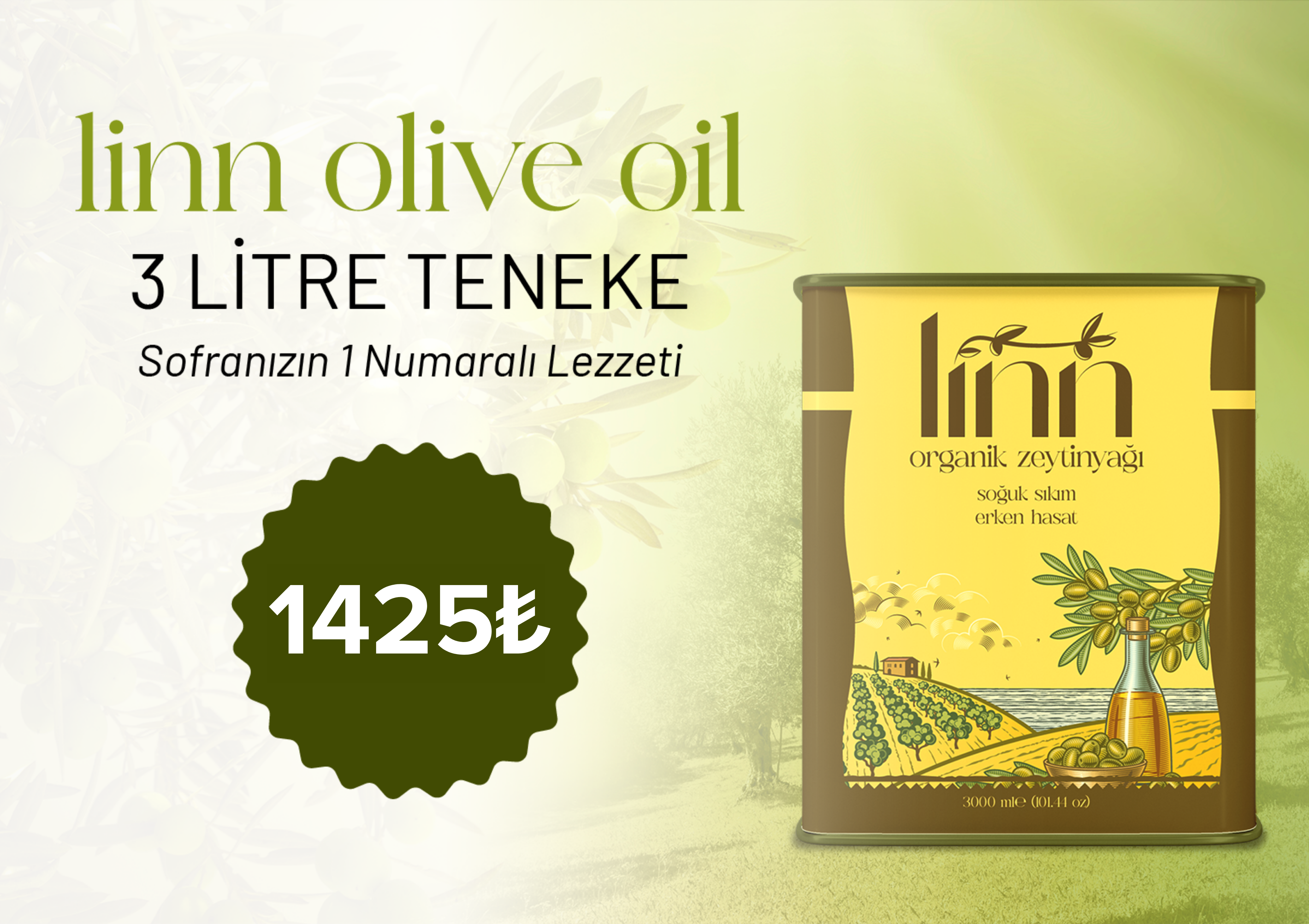 3 Lt. Naturel Soğuk Sıkım Zeytinyağı