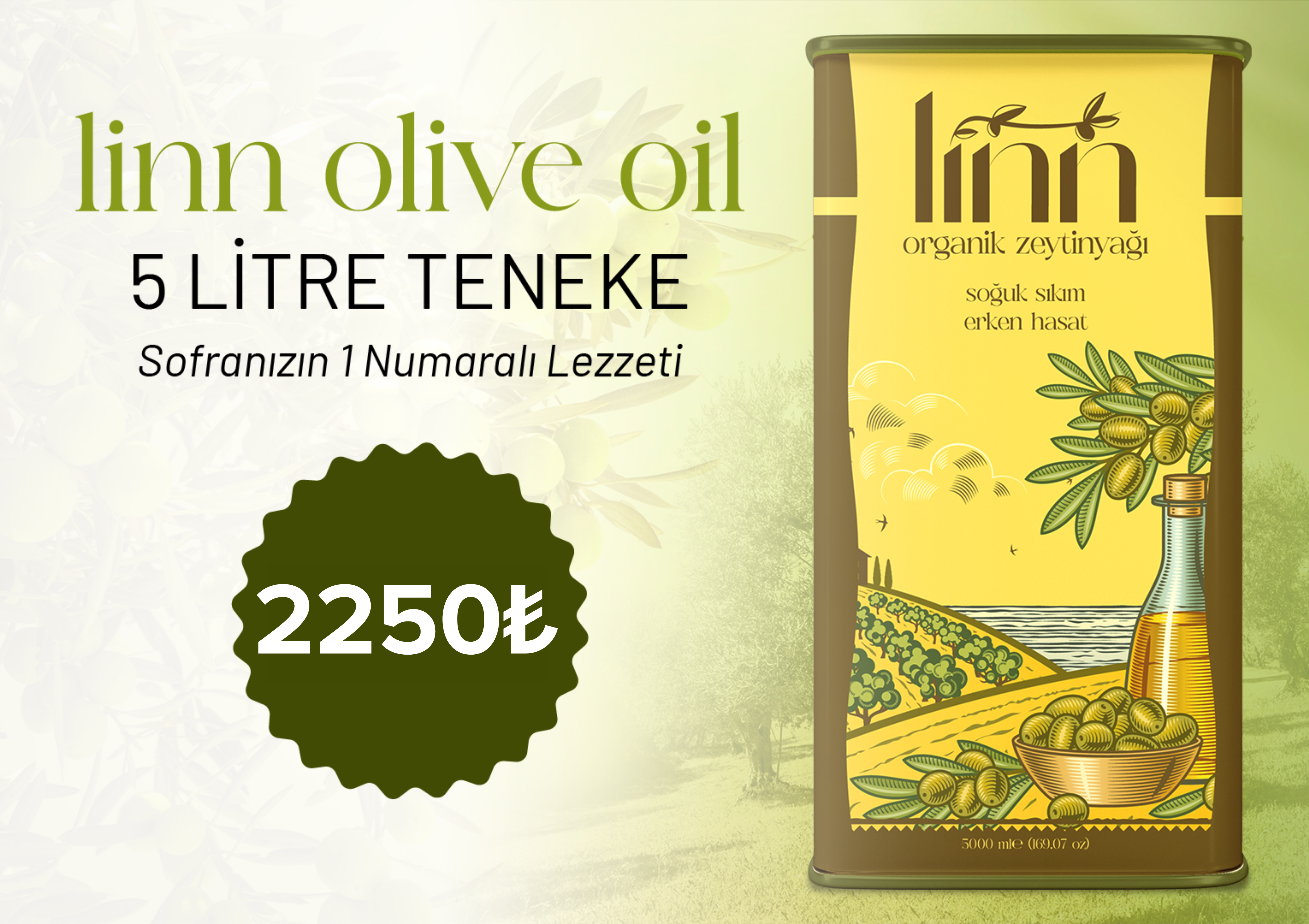  5 Lt. Naturel Soğuk Sıkım Zeytinyağı